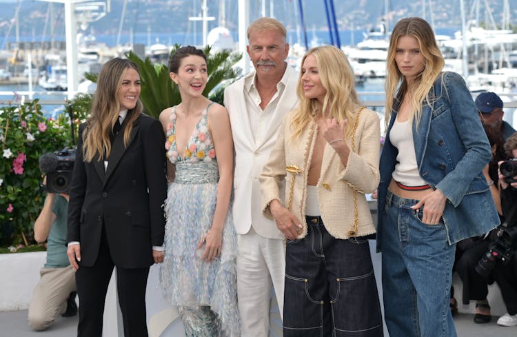 Women on the "Horizon...": Isabelle Fuhrman, Ella Hunt, Kevin Costner, Sienna Miller, and Abbey Lee Kershaw promote their movie at Cannes. / Photo by Featureflash©, courtesy of Dreamstime.