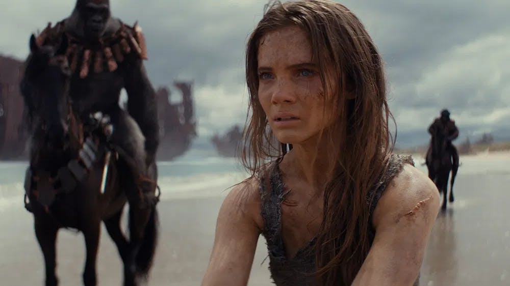 Hey! Mischa Barton can play her mom!: Freya Allan is a prisoner of power-mongering gorilas in "Kingdom of the Planet of the Apes" / Photo courtesy of 20th Century Fox Studios.
